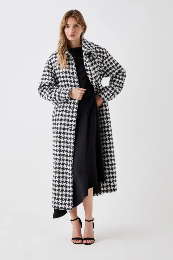 Dogtooth Belted Longline Coat 