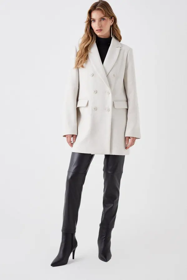 Wool Double Breasted Midi Coat 