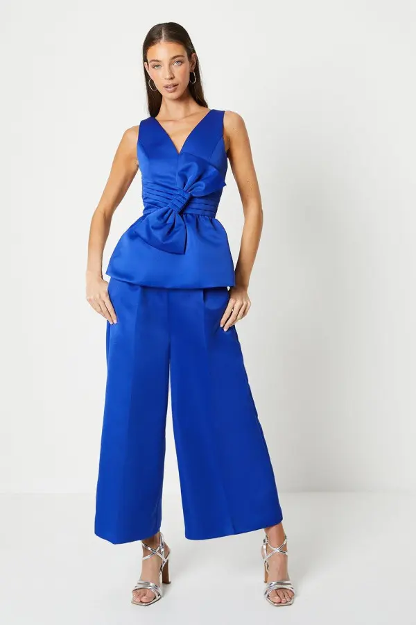 Wide Leg Structured Satin Trouser 