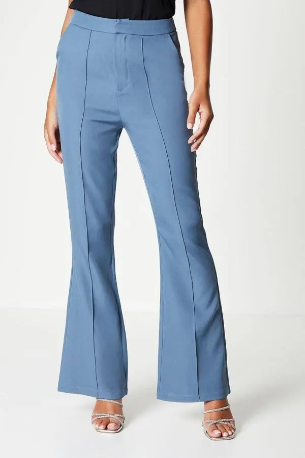 Pinstitch Flared Trouser - Dusty Blue