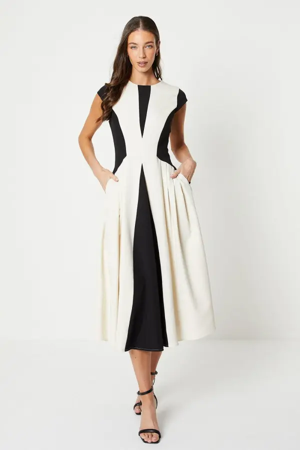 Crepe Colour Block Midi Dress 