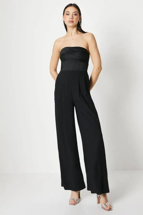 Corset Bodice Wide Leg Jumpsuit - Black