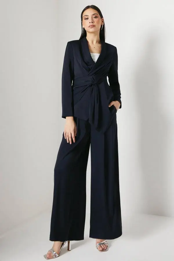 Satin Wide Leg Trouser - Navy