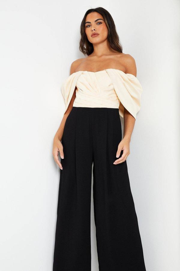 Bardot Jumpsuit With Pleated Bodice - Mono