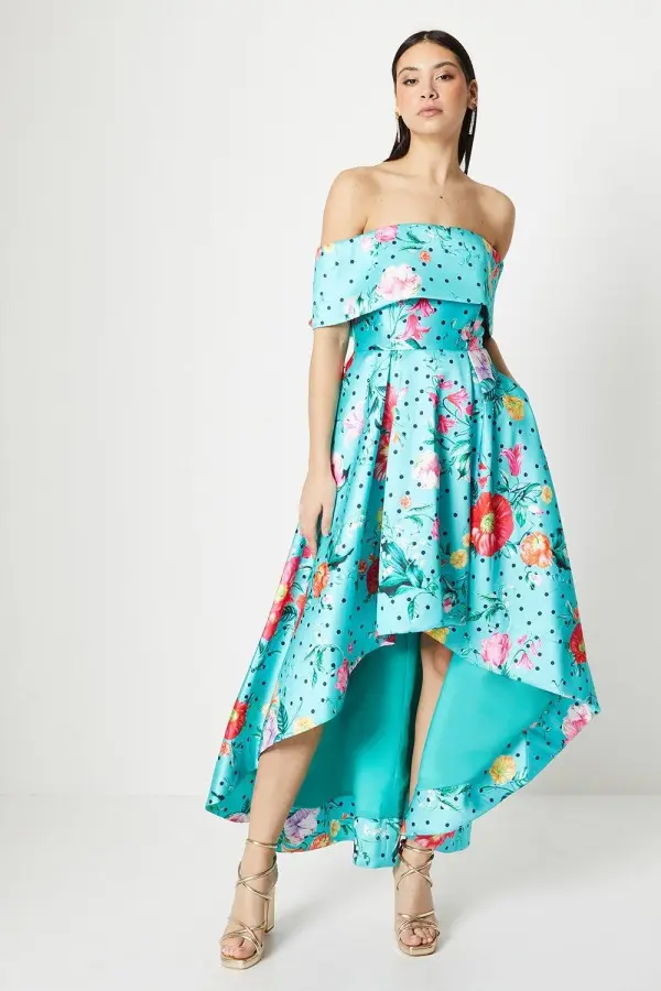 Bardot High Low Printed Twill Midi Dress 