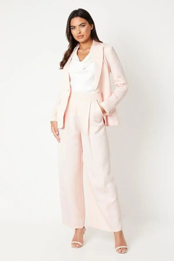 Premium Linen Mix Wide Leg Trouser - Pink