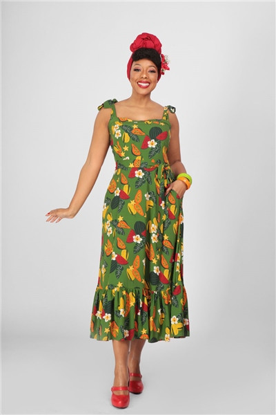 Collectif Mainline Katrina Fruit Jungle Midi Dress 