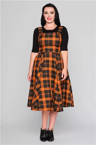 Collectif Womenswear Eloise Pumpkin Check Swing Dress