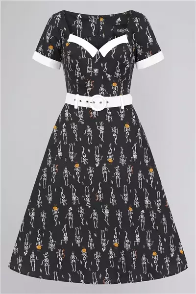 Collectif Womenswear Roberta Skeleton Boo-Gie Swing Dress