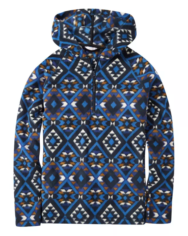 Cotton Traders Recycled Print Microfleece Half Zip Hooded Top in Blue