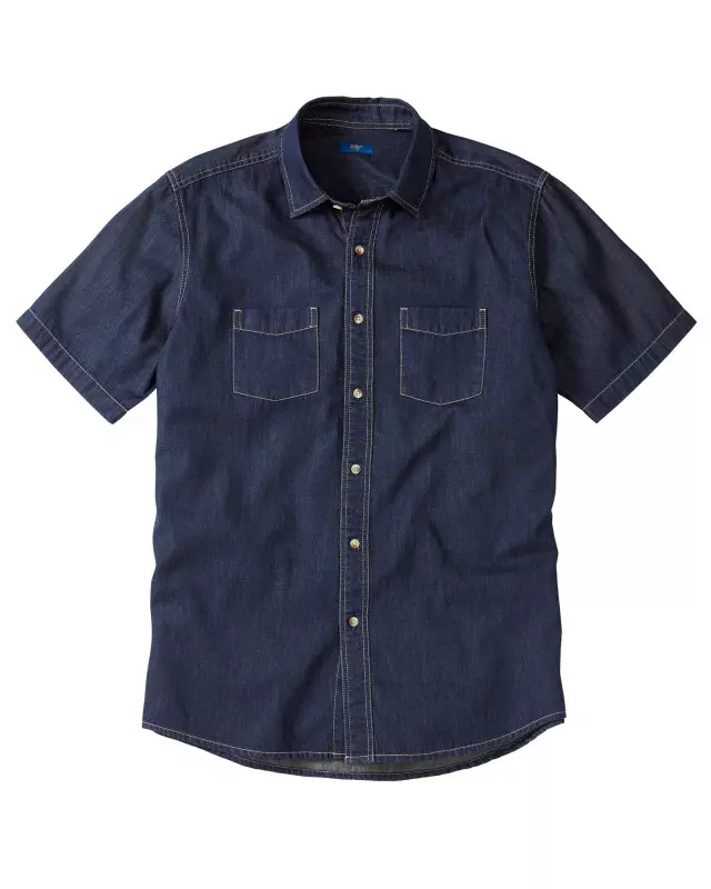 Cotton Traders Short Sleeve Denim Shirt in Blue