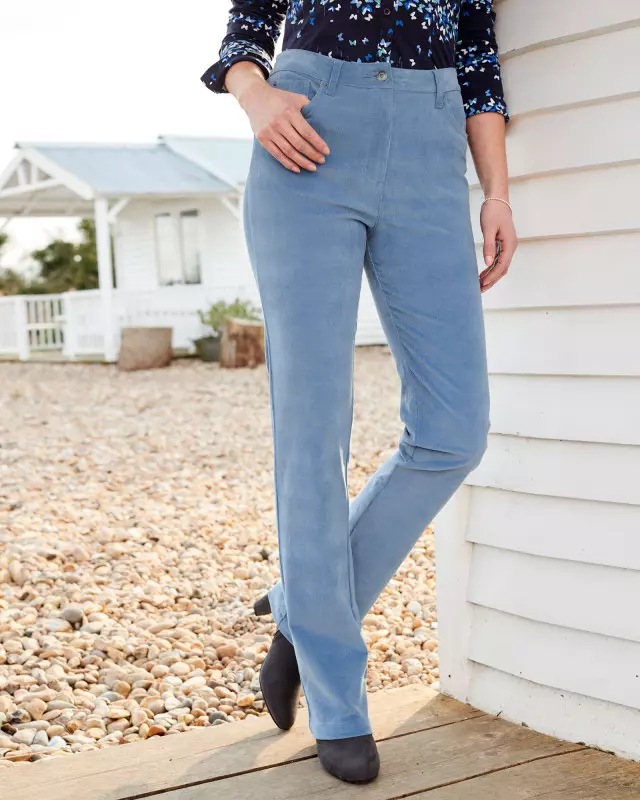 Cotton Traders Women's Ella Stretch Cord Straight-Leg Jeans in Blue