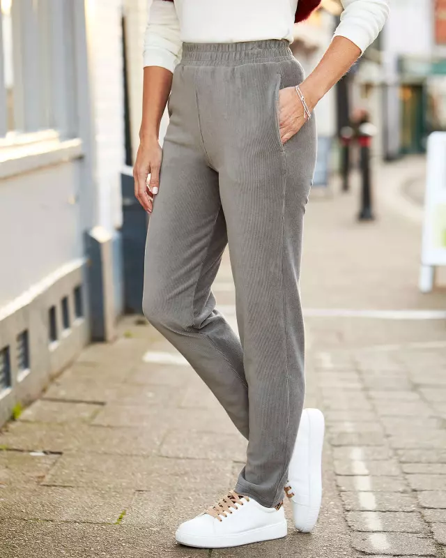 Cotton Traders Women's Jane Jersey Cord Slim Leg Trousers in Grey