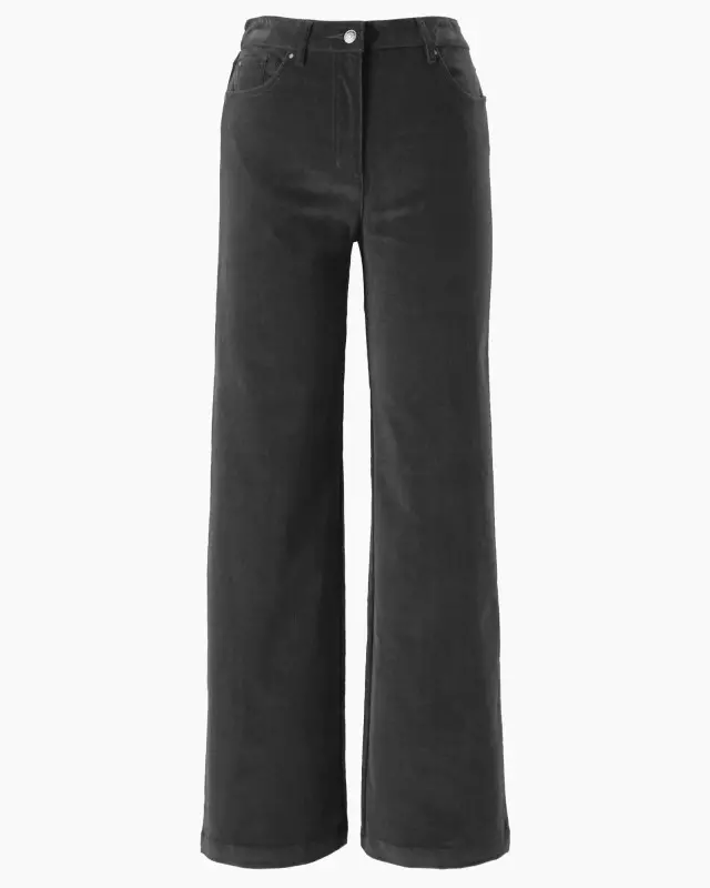 Cotton Traders Women's Stamford Stretch Cord Wide Leg Trousers in Grey