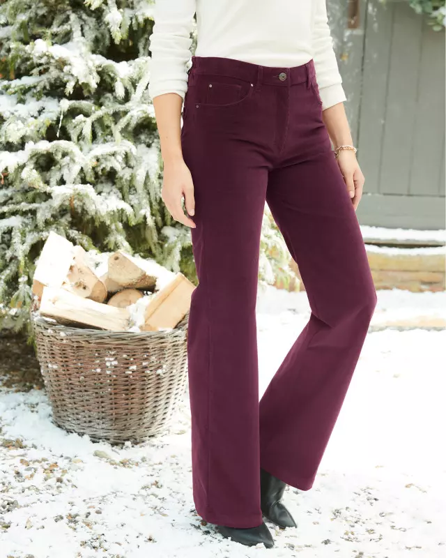 Cotton Traders Women's Stamford Stretch Cord Wide Leg Trousers in Red