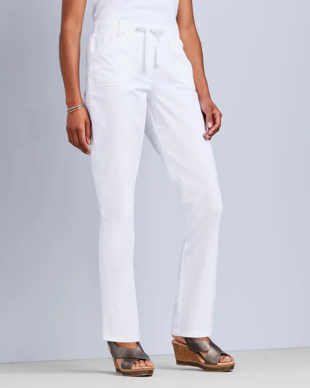 Cotton Traders Women's Wrinkle Free Pull-On Straight-Leg Trousers in White