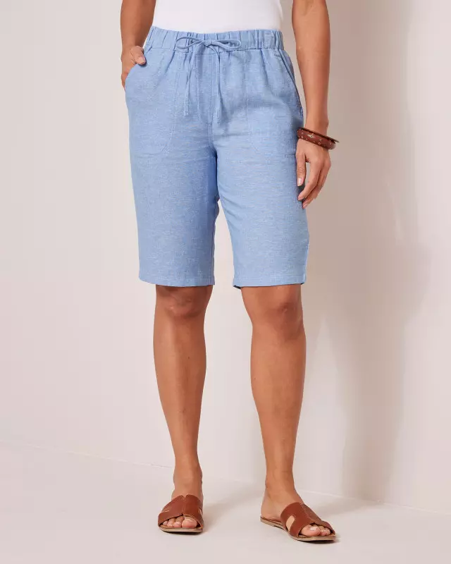 Cotton Traders Women's Linen-Blend Relaxed Fit Shorts in Blue