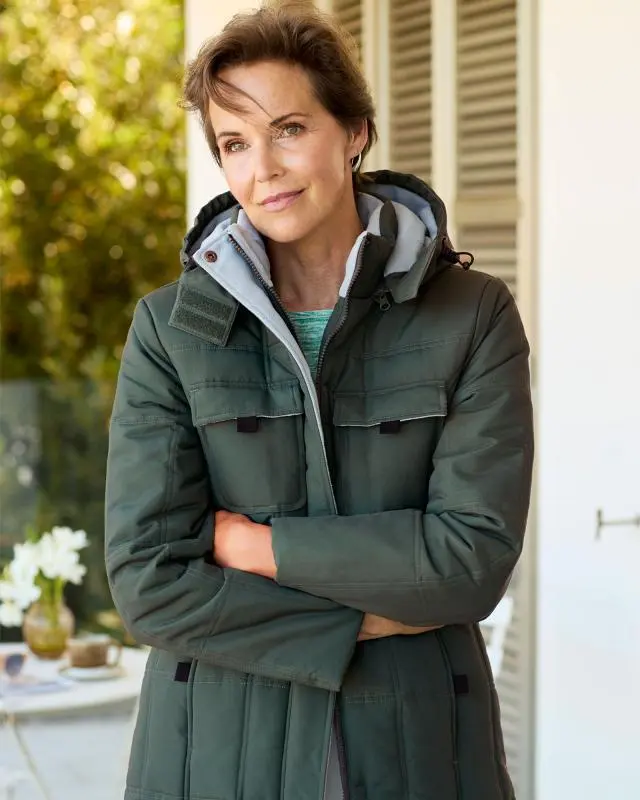 Cotton Traders Women's Long Padded Hooded Coat in Brown, 100% Polyester