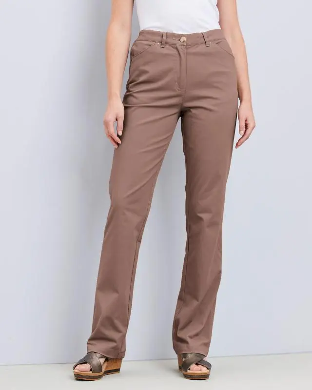 Cotton Traders Women's Classic Straight-Leg Chino Trousers in Beige