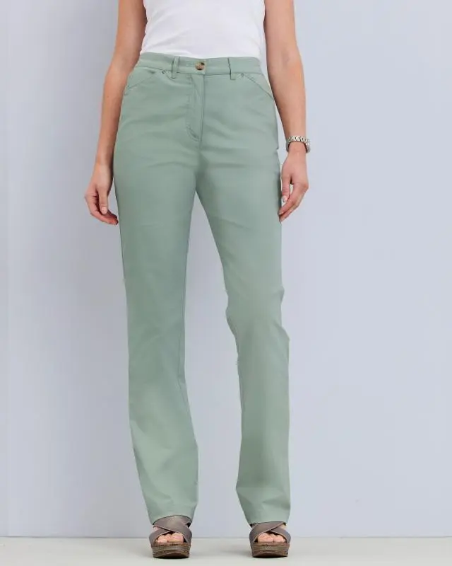 Cotton Traders Women's Classic Straight-Leg Chino Trousers in Green