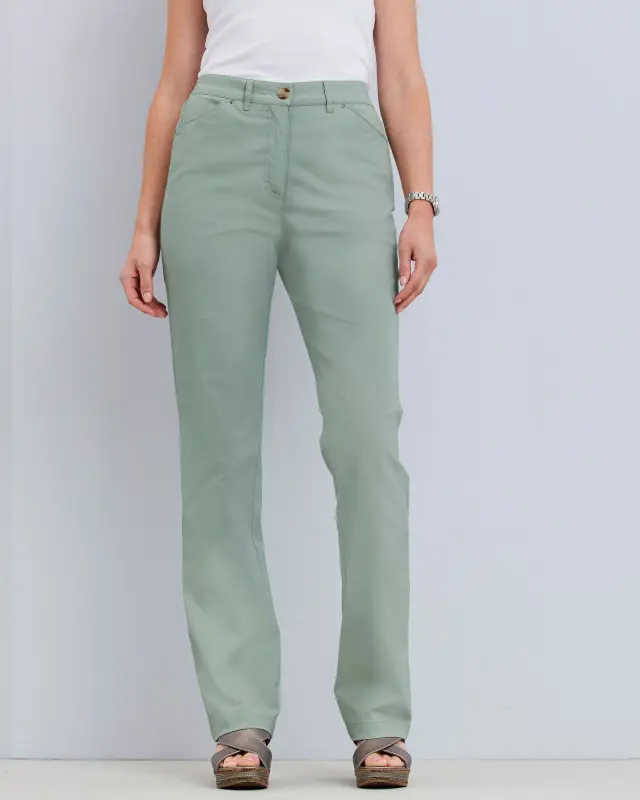 Cotton Traders Women's Classic Straight-Leg Chino Trousers in Green