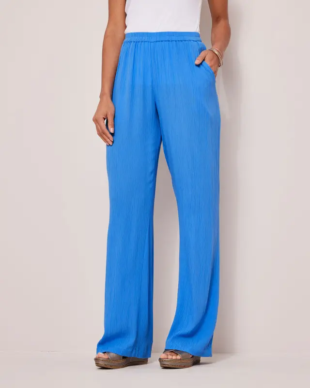 Cotton Traders Women's Pull-On Crinkle Trousers in Blue