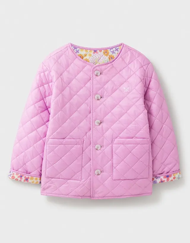 Crew Clothing Reversible Quilted Jacket in Pink and Floral