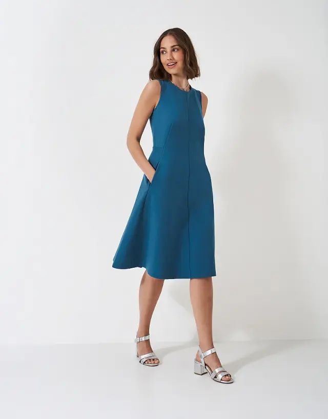 Crew Clothing Sleeveless Eva Ponte Round Neck Dress in Teal