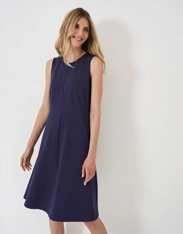 Crew Clothing Sleeveless Eva Ponte Round Neck Dress in Navy