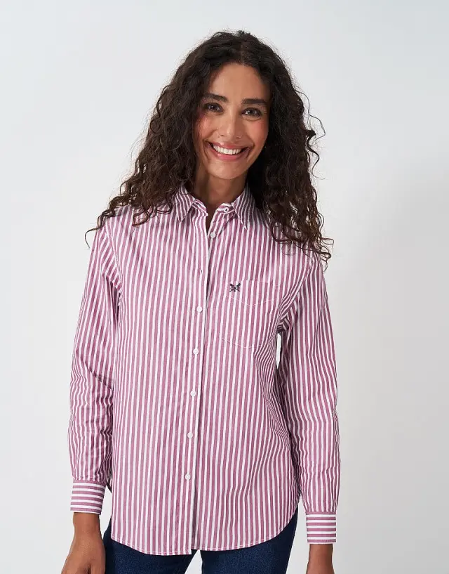 Crew Clothing Cotton Poplin Shirt in Red and White Stripe