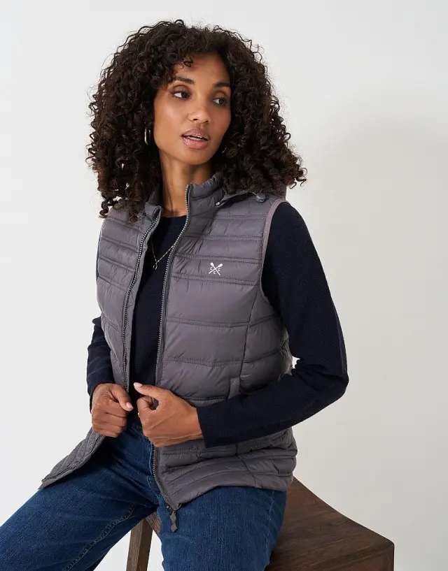 Crew Clothing Lightweight Hooded Gilet in Pewter