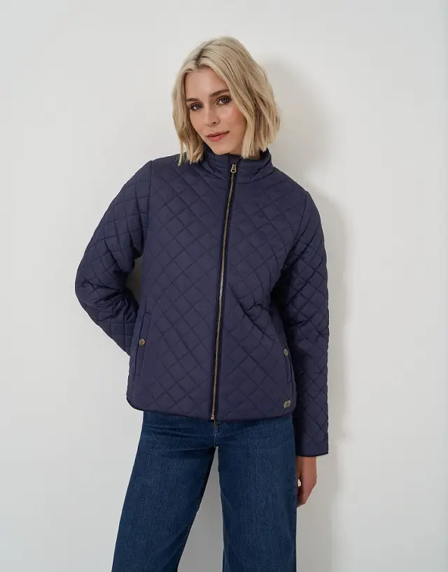 Crew Clothing Midweight Diamond Quilted Jacket in Navy