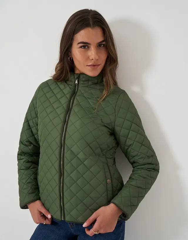 Crew Clothing Midweight Diamond Quilted Jacket in Khaki