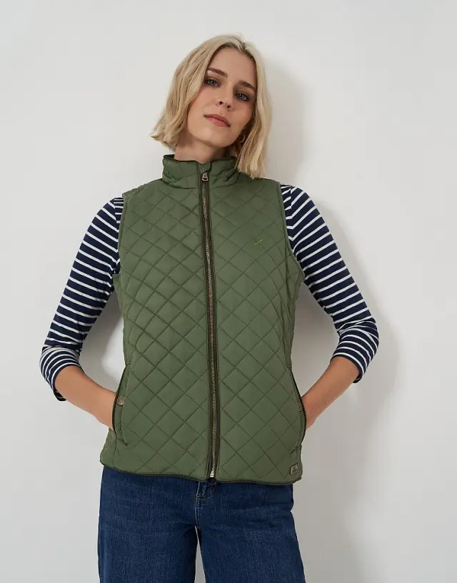 Crew Clothing Diamond Quilted Gilet in Khaki