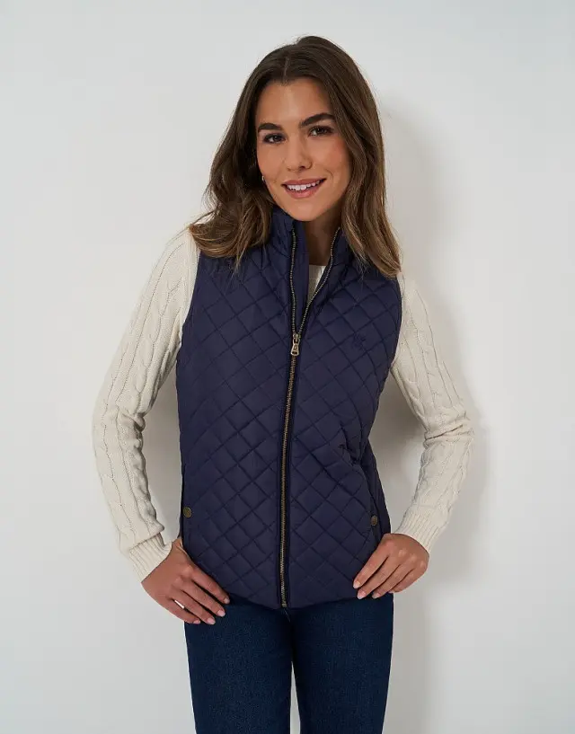 Crew Clothing Diamond Quilted Gilet in Navy