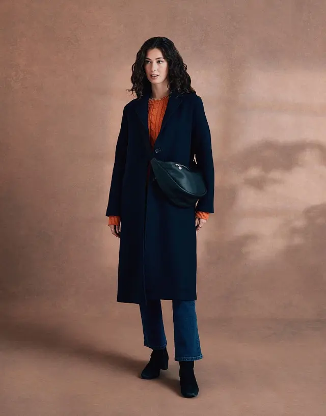 Crew Clothing Wool Blend Coat in Navy