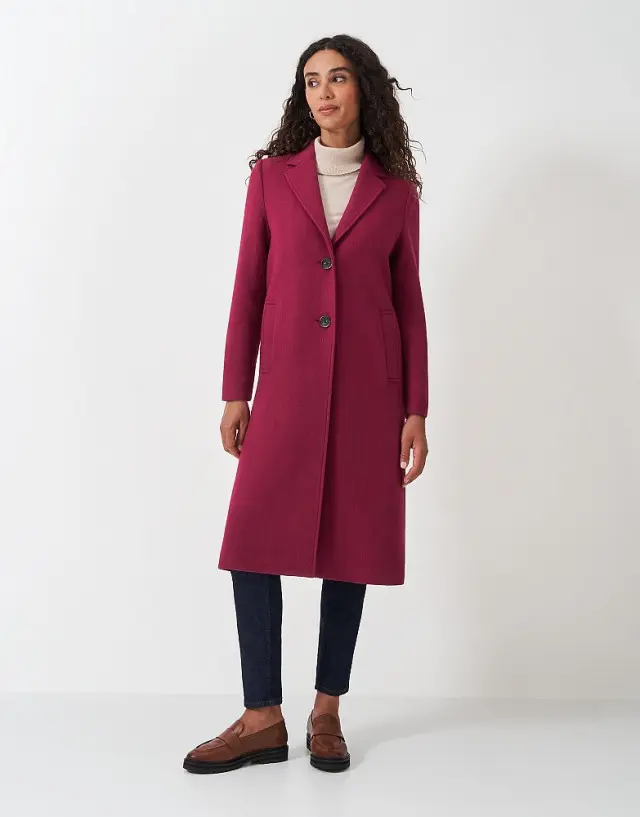 Crew Clothing Wool Blend Coat in Red