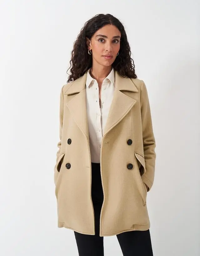 Crew Clothing Wool Blend Pea Coat in Camel