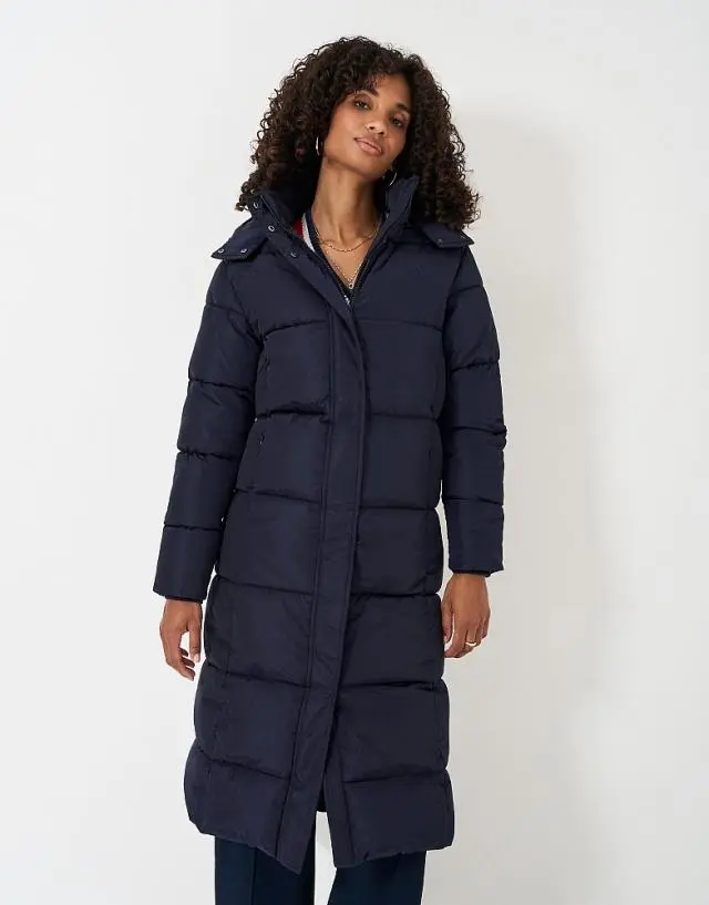 Crew Clothing Longline Midweight Padded Coat in Dark Navy