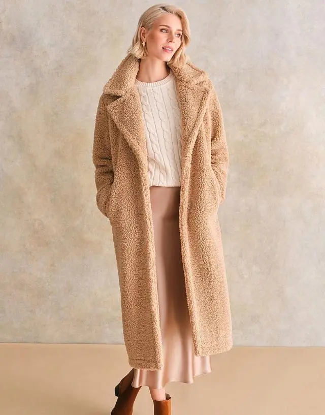 Crew Clothing Borg Coat in Camel