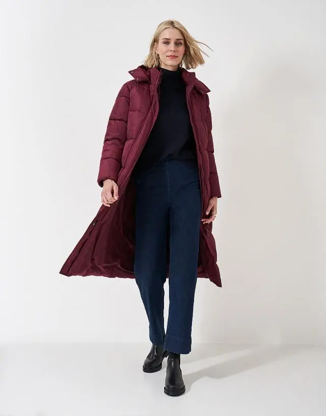 Crew Clothing Longline Midweight Padded Coat in Berry Red