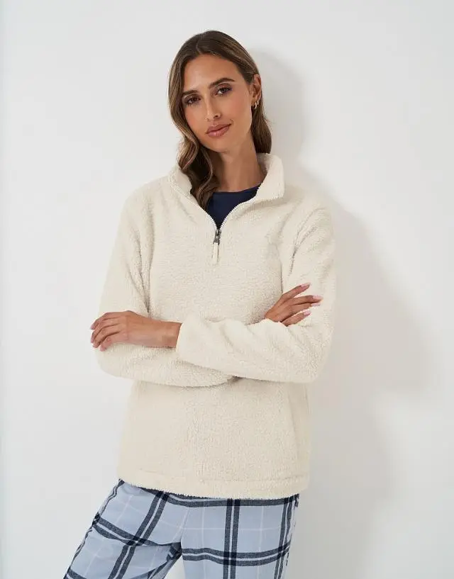 Crew Clothing Borg Lounge Half Zip Sweatshirt in Oatmeal