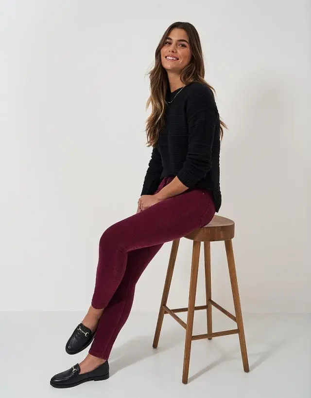 Crew Clothing 5 Pocket Velvet Skinny Trouser in Wine