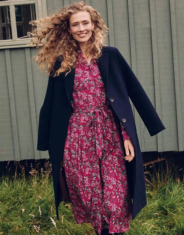 Crew Clothing Sienna Shirt Dress in Burgundy Floral