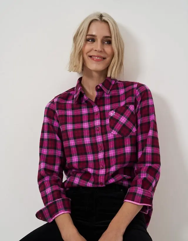 Crew Clothing Brushed Flannel Check Shirt in Pink and Red