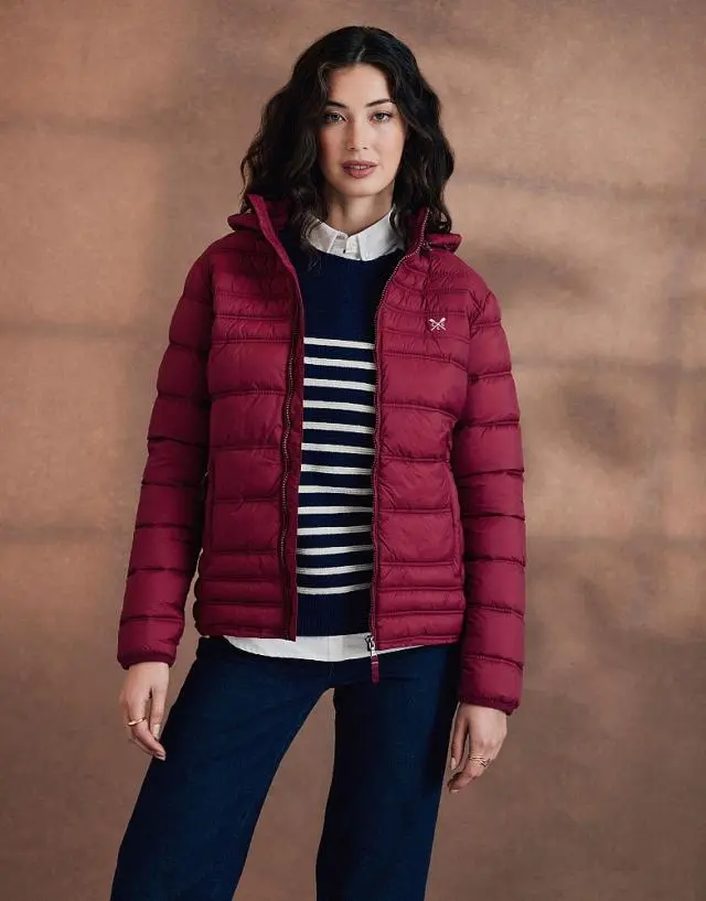 Crew Clothing Lightweight Padded Jacket in Berry Red