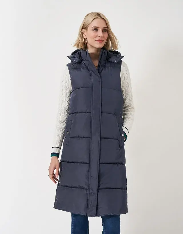 Crew Clothing Longline Midweight Padded Gilet in Navy