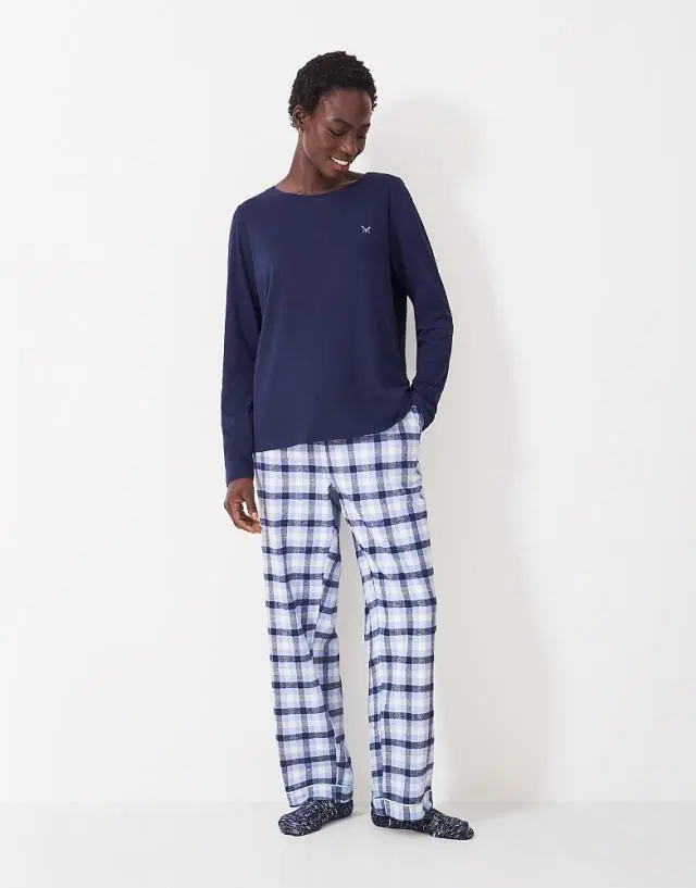 Crew Clothing Long Sleeve Jersey & Flannel PJ Set in Navy Blue Check