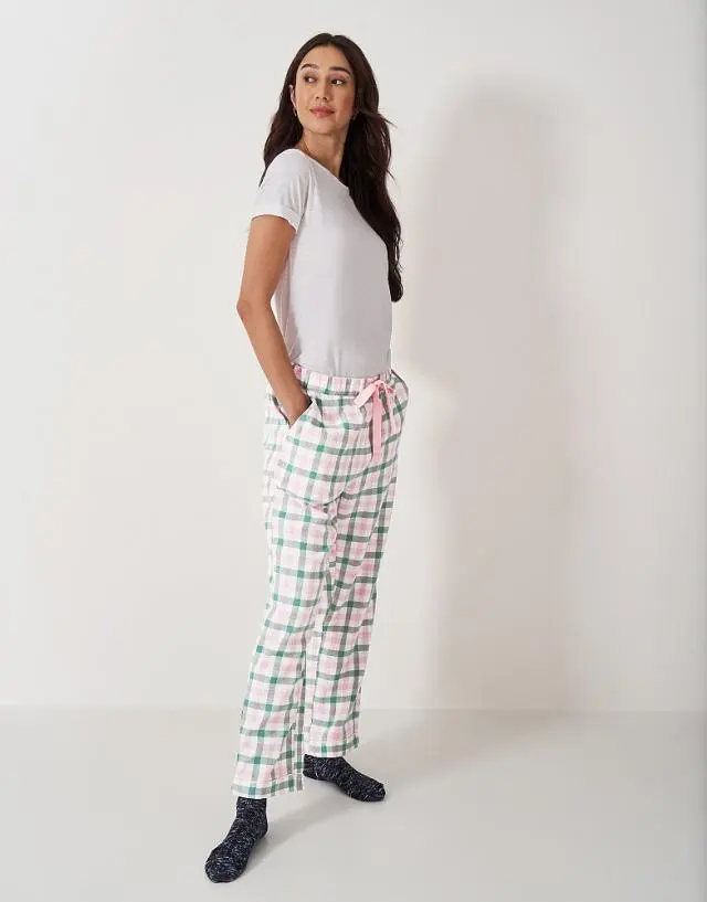 Crew Clothing Brushed Flannel Checked Lounge Trousers in Pink and Green