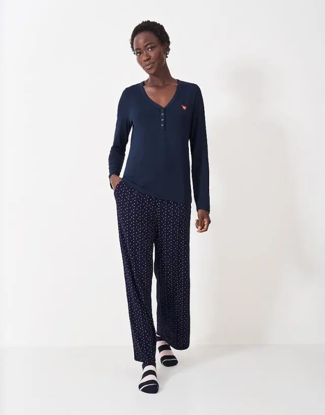 Crew Clothing Modal Patterned Pyjama Set in Navy